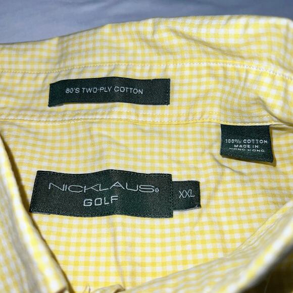 ✨Vintage Nicklaus Golf Shirt XXL Yellow Gingham Button Down 100% Cotton - Picture 4 of 8